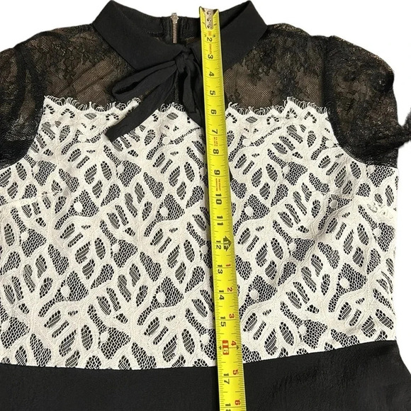 Simons Twik sheer ,lace dress,fray,lined,bow,shirt collar,Colorblock,multi media - Picture 14 of 16